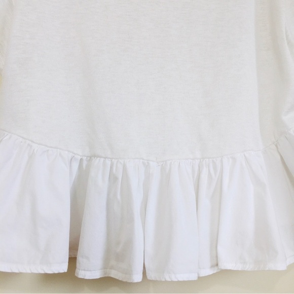 Mango Y2K Boho Oversize White Peplum Ruffle Hem Cropped Short Sleeve Preppy Top - Picture 11 of 16